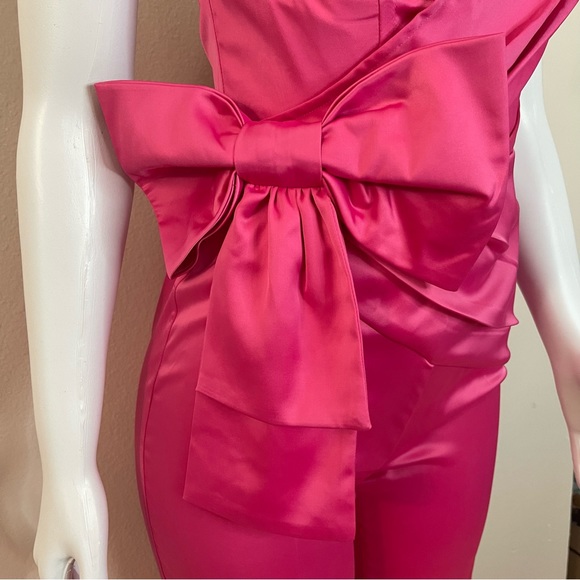 Hot pink strapless sweetheart neckline bow on side jumpsuit - Picture 6 of 13